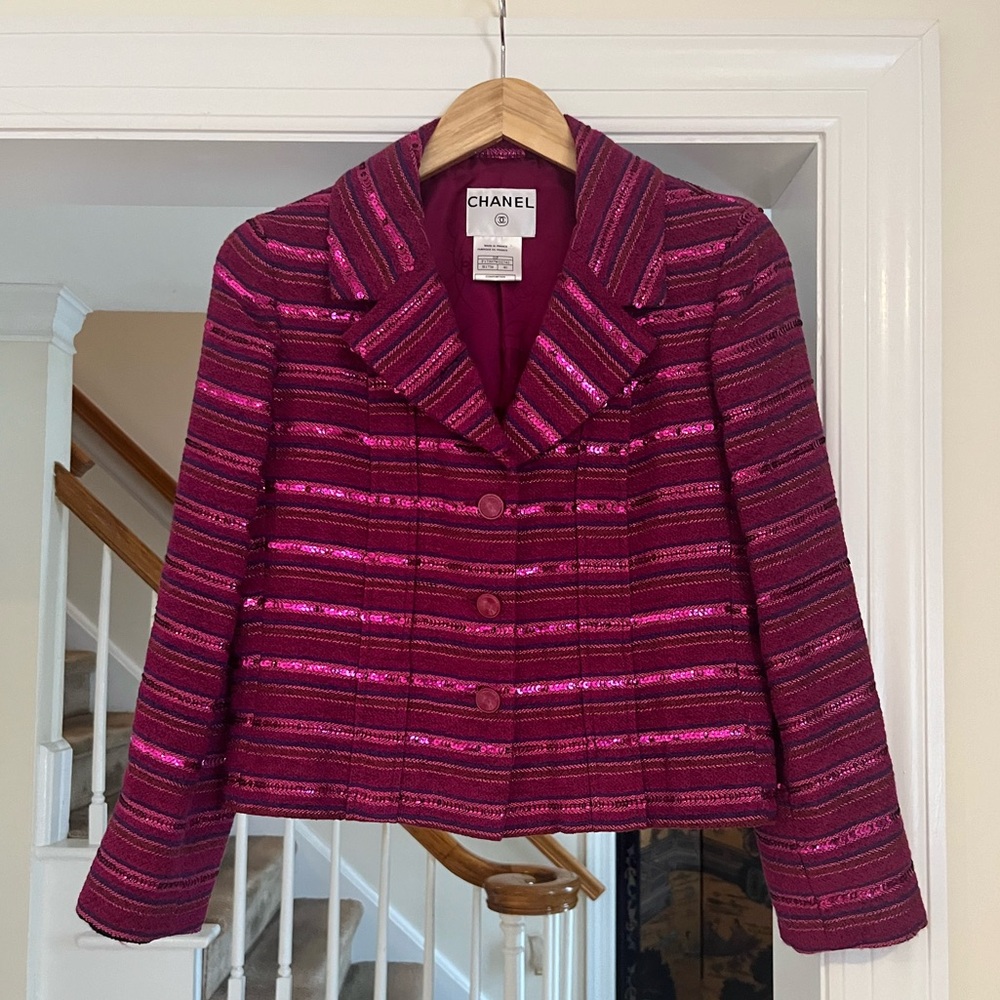 Chanel Magenta Sequin Striped Jacket